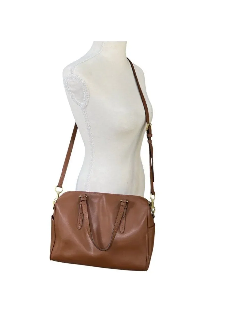 Coach Peyton Leather Nancy Satchel Convertible Crossbody British Tan
